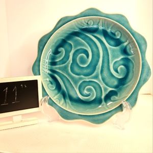 Pier 1 discontinued Tidal single‎ dinner plate  blue green wave pattern ceramic